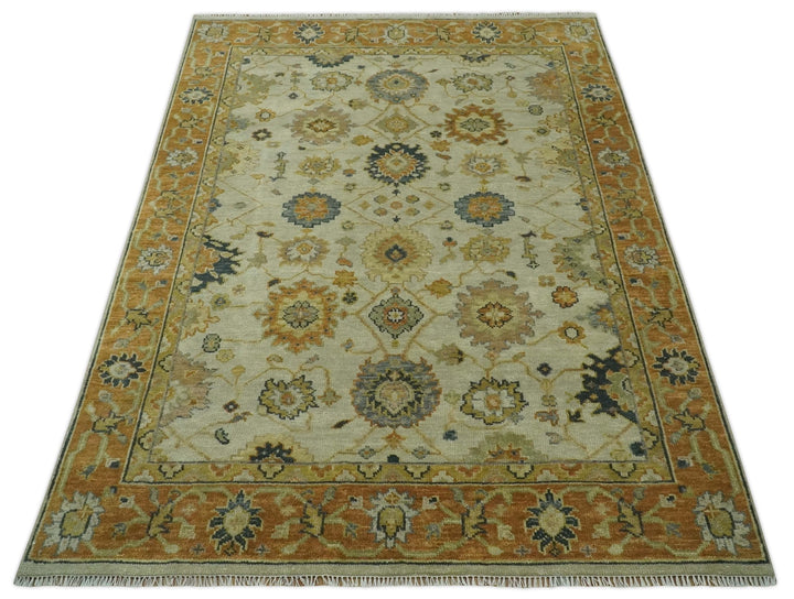 Beige and Gold 8x10 Traditional Oriental Oushak wool Rug - The Rug Decor