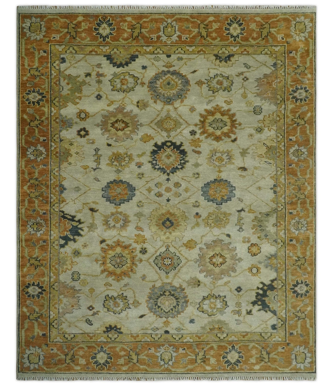 Beige and Gold 8x10 Traditional Oriental Oushak wool Rug - The Rug Decor
