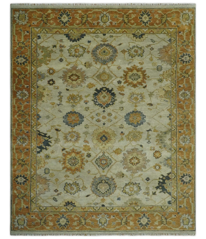 Beige and Gold 8x10 Traditional Oriental Oushak wool Rug - The Rug Decor