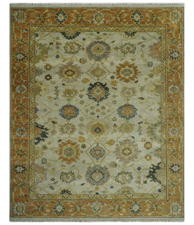Beige and Gold 8x10 Traditional Oriental Oushak wool Rug - The Rug Decor