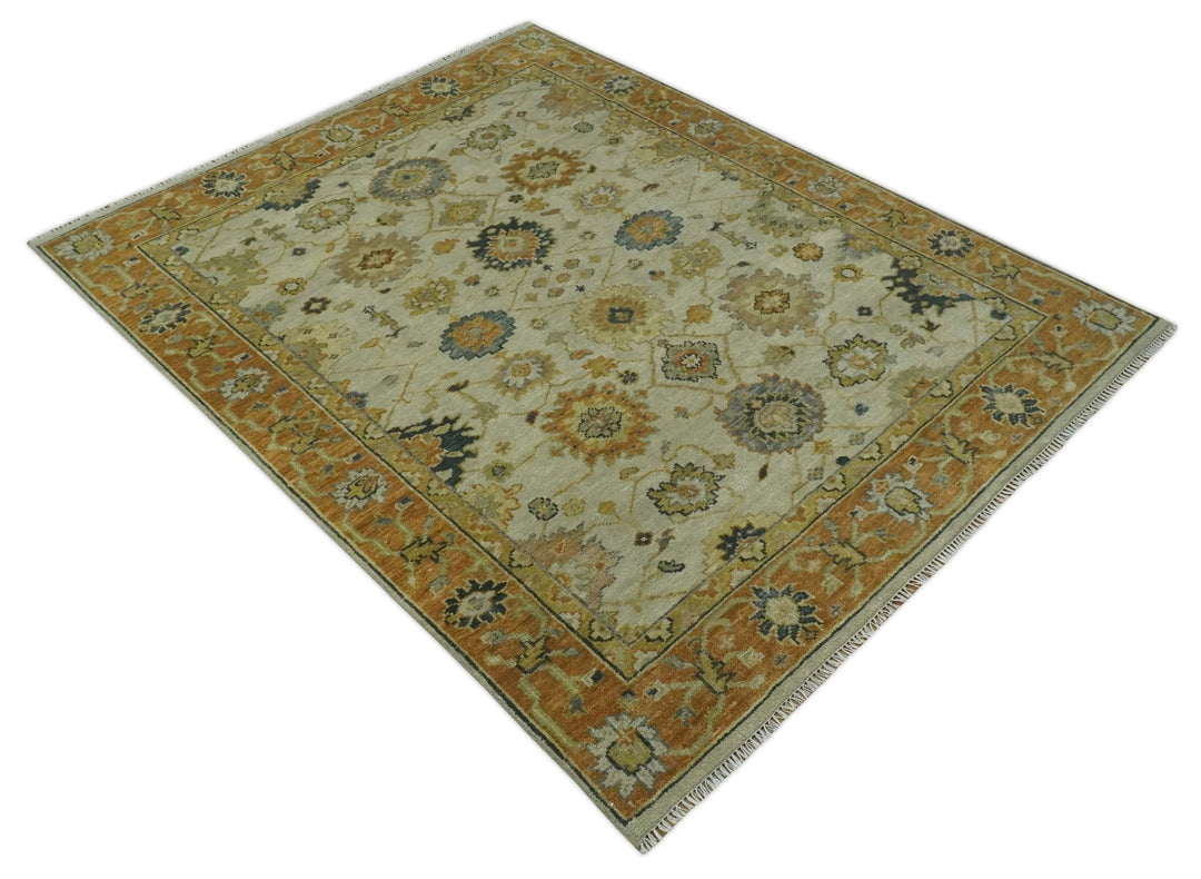 Beige and Gold 8x10 Traditional Oriental Oushak wool Rug - The Rug Decor