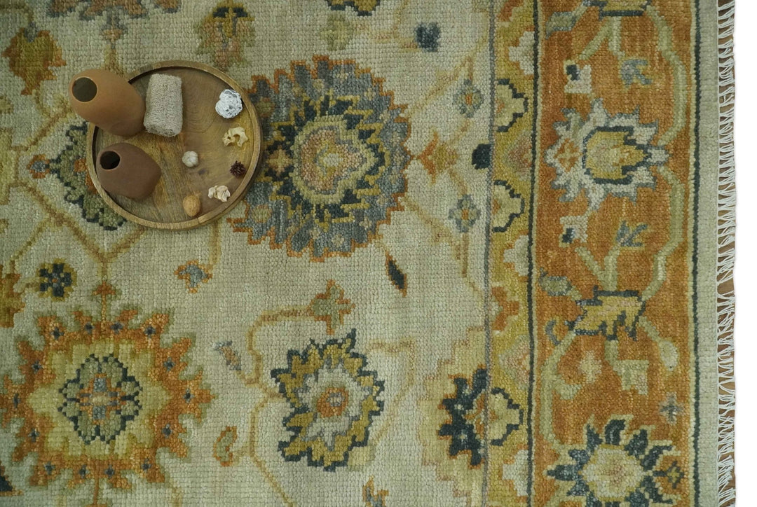 Beige and Gold 8x10 Traditional Oriental Oushak wool Rug - The Rug Decor