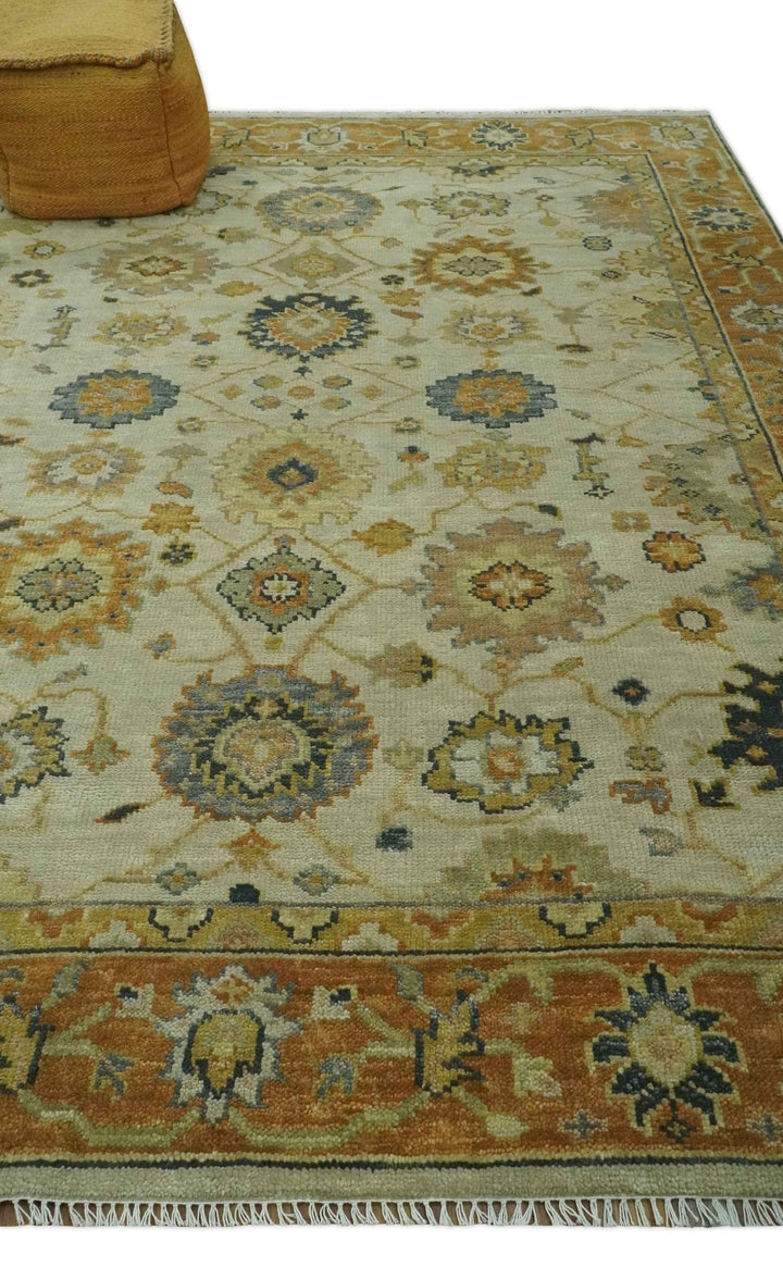 Beige and Gold 8x10 Traditional Oriental Oushak wool Rug - The Rug Decor