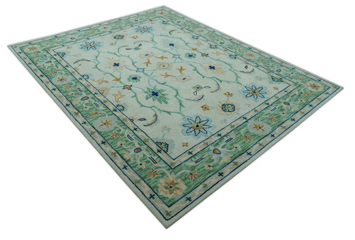 Beige and Green traditional Floral Oriental Oushak Hand Tufted Multi Size wool rug - The Rug Decor