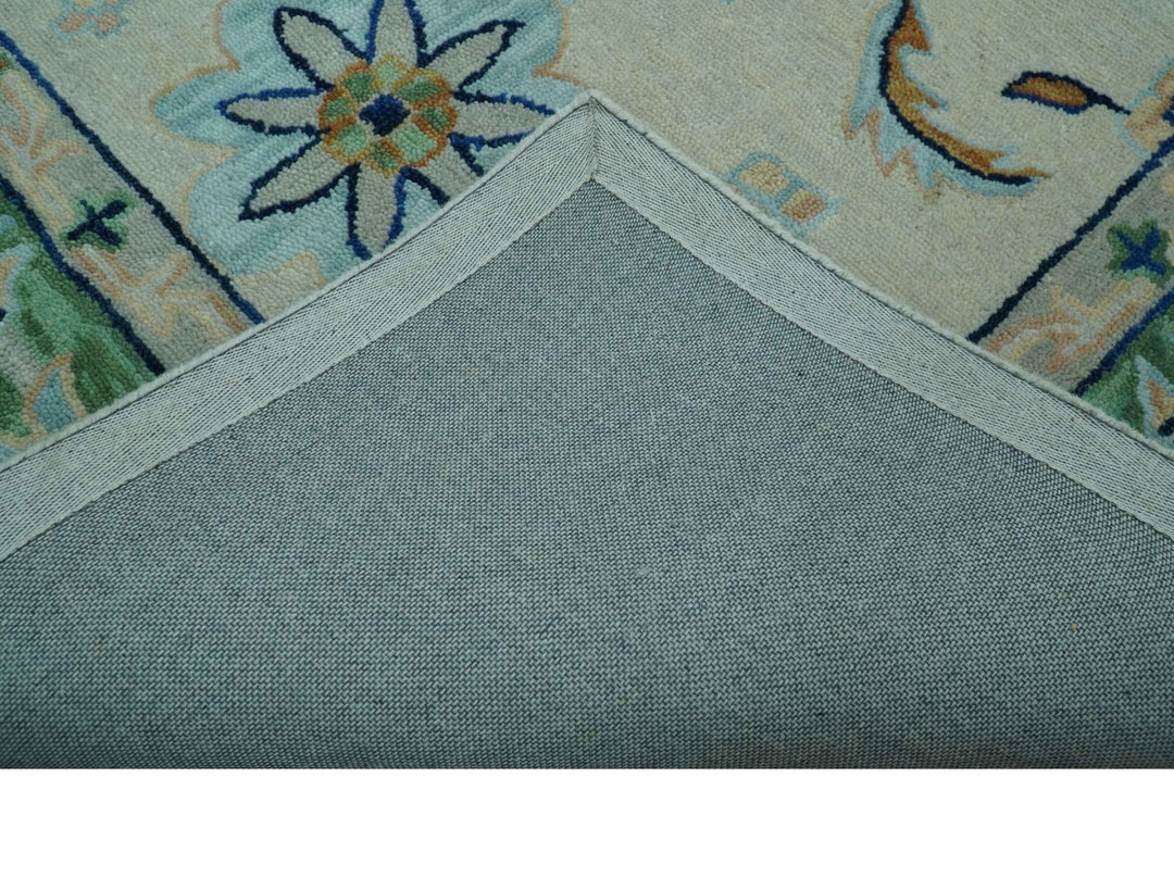 Beige and Green traditional Floral Oriental Oushak Hand Tufted Multi Size wool rug - The Rug Decor
