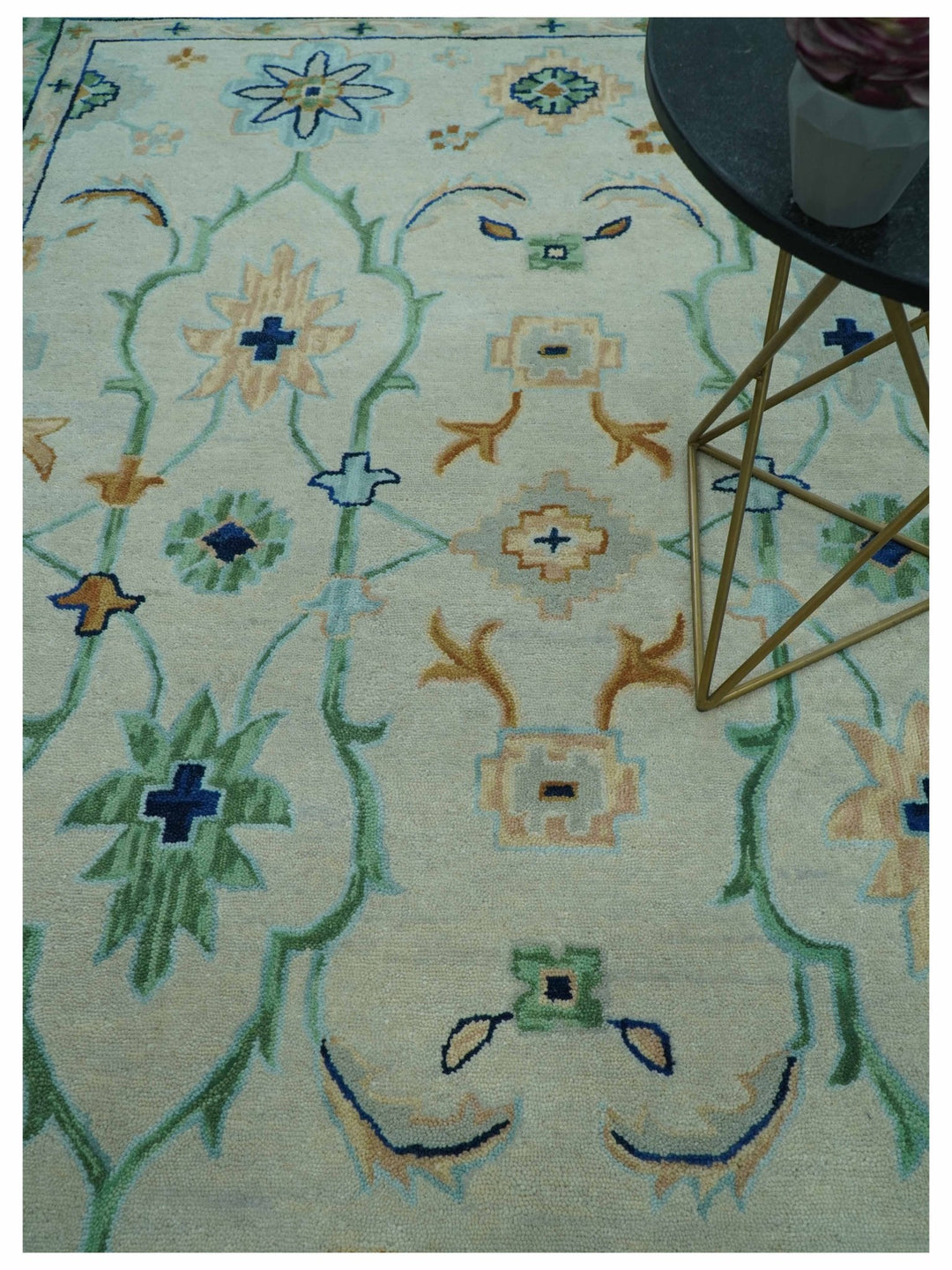 Beige and Green traditional Floral Oriental Oushak Hand Tufted Multi Size wool rug - The Rug Decor