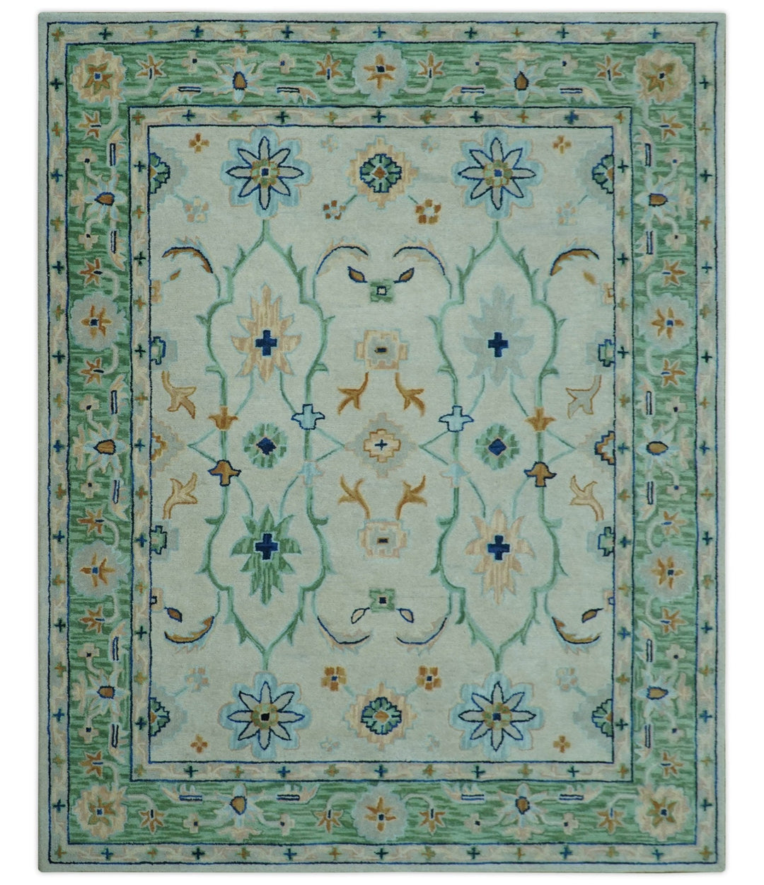 Beige and Green traditional Floral Oriental Oushak Hand Tufted Multi Size wool rug - The Rug Decor