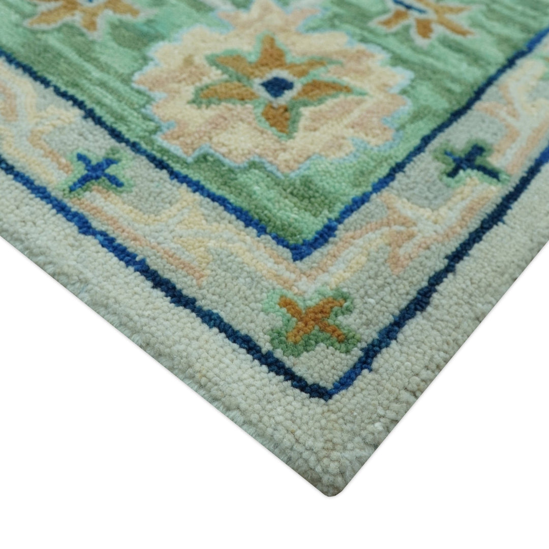 Beige and Green traditional Floral Oriental Oushak Hand Tufted Multi Size wool rug - The Rug Decor