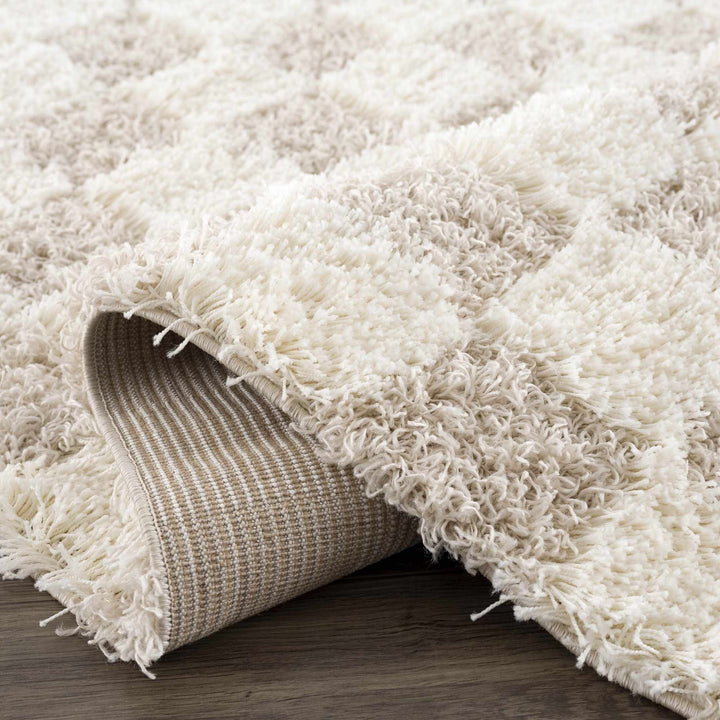 Beige and Ivory Modern Geometrical Checkered Plush Pile Moroccan Style Area Rug - The Rug Decor