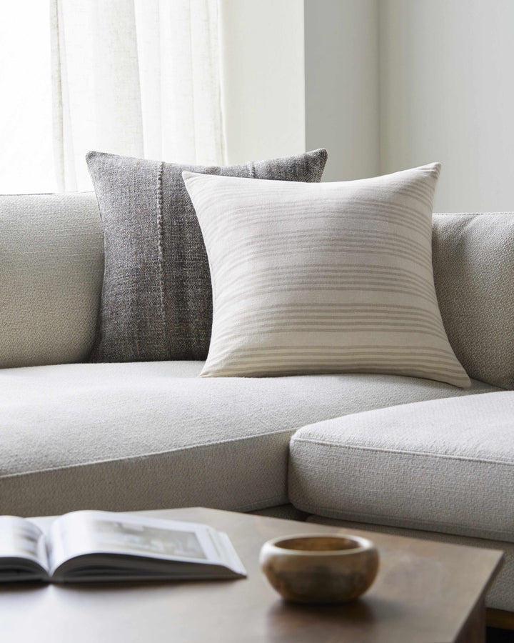 Beige and Tan Modern Stripes Design Square Throw Pillow - The Rug Decor