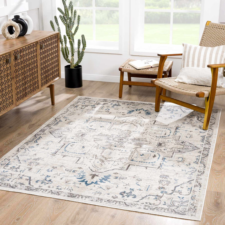 Beige and Taupe Traditional Medallion washable area rug - The Rug Decor