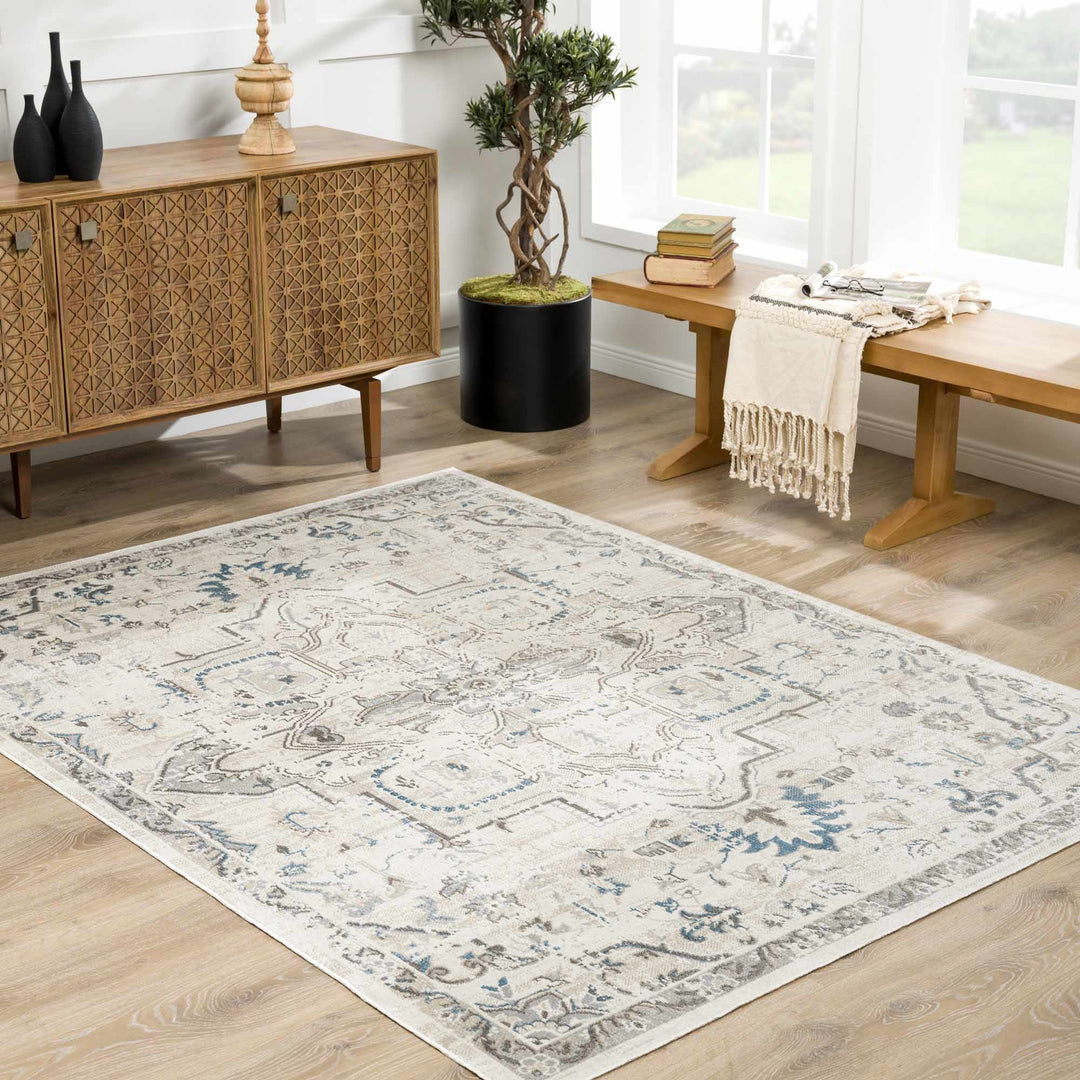 Beige and Taupe Traditional Medallion washable area rug - The Rug Decor