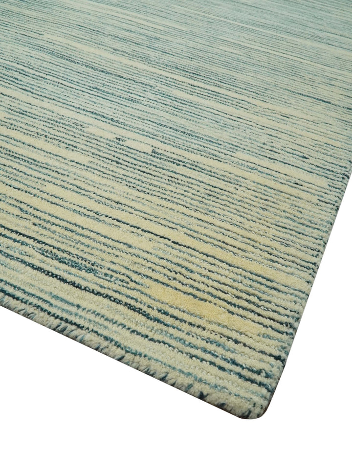 Beige and Teal 8x10 Modern stripes Design Hand Tufted wool area rug - The Rug Decor