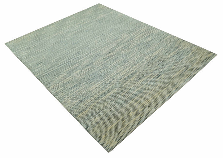 Beige and Teal 8x10 Modern stripes Design Hand Tufted wool area rug - The Rug Decor