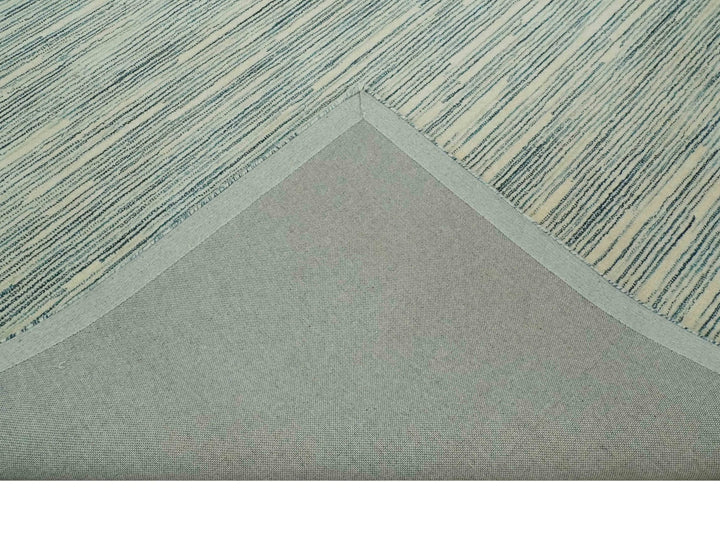 Beige and Teal 8x10 Modern stripes Design Hand Tufted wool area rug - The Rug Decor