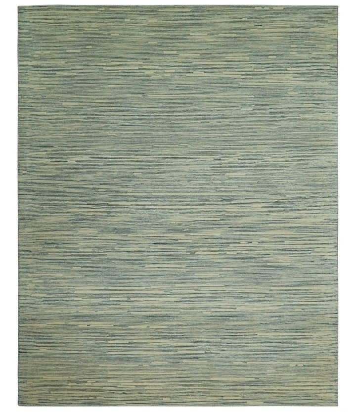 Beige and Teal 8x10 Modern stripes Design Hand Tufted wool area rug - The Rug Decor