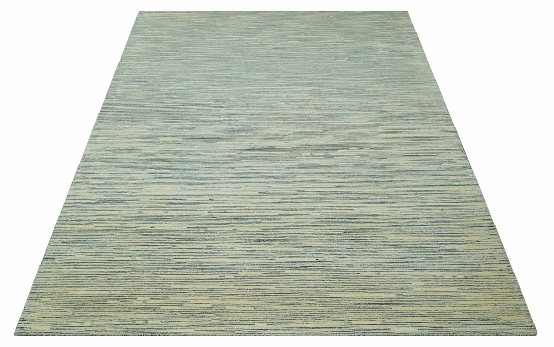 Beige and Teal 8x10 Modern stripes Design Hand Tufted wool area rug - The Rug Decor