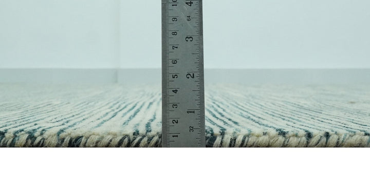 Beige and Teal 8x10 Modern stripes Design Hand Tufted wool area rug - The Rug Decor