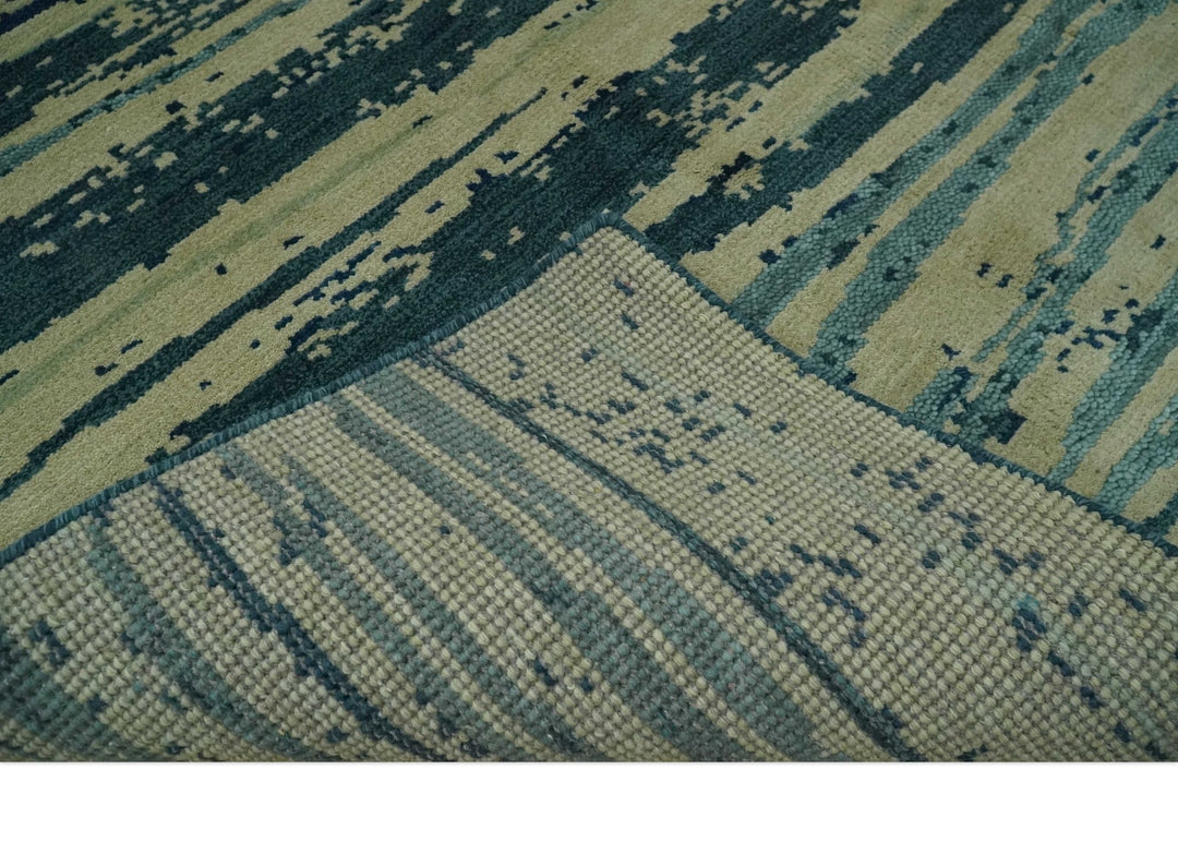 Beige and Teal Modern stripes Design Hand Knotted 5x7 wool Area Rug - The Rug Decor