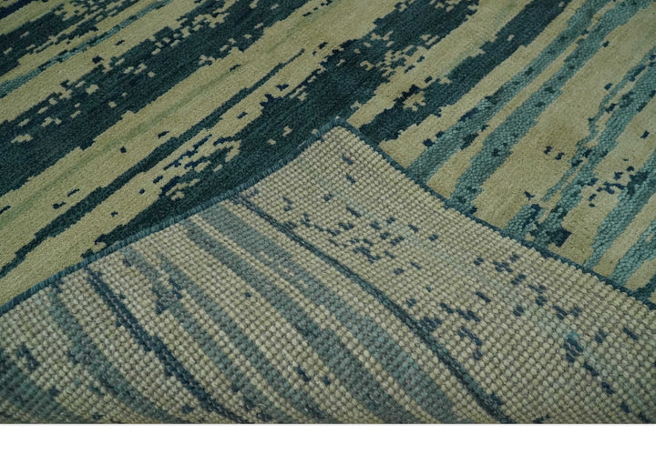 Beige and Teal Modern stripes Design Hand Knotted 5x7 wool Area Rug - The Rug Decor