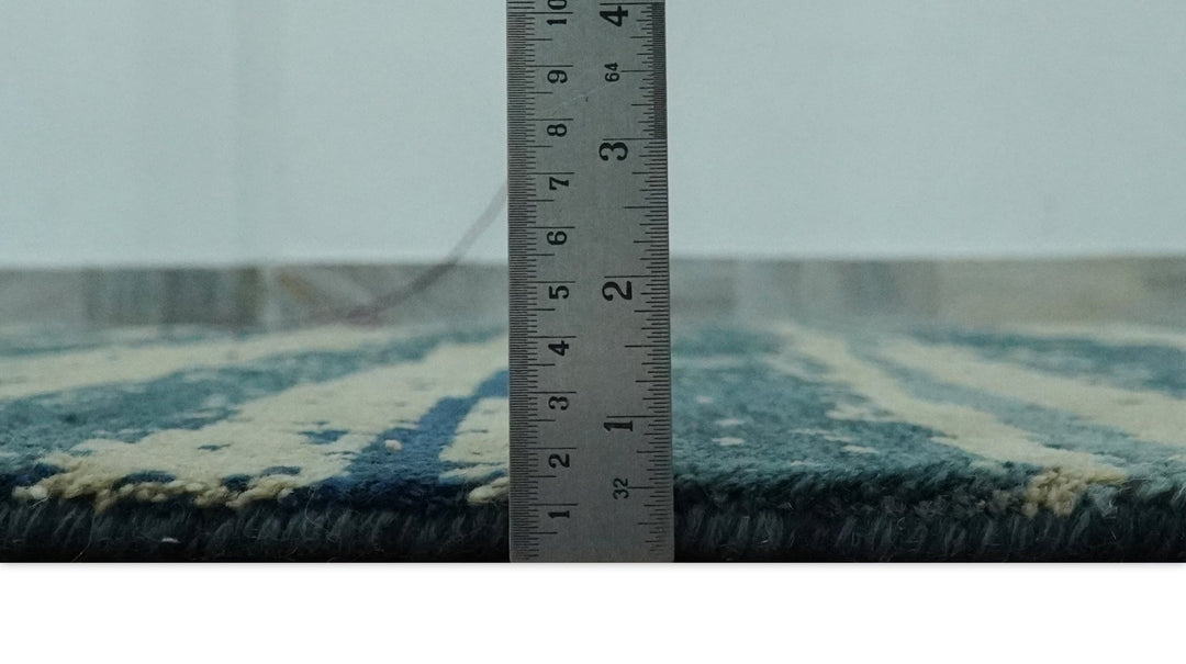 Beige and Teal Modern stripes Design Hand Knotted 5x7 wool Area Rug - The Rug Decor