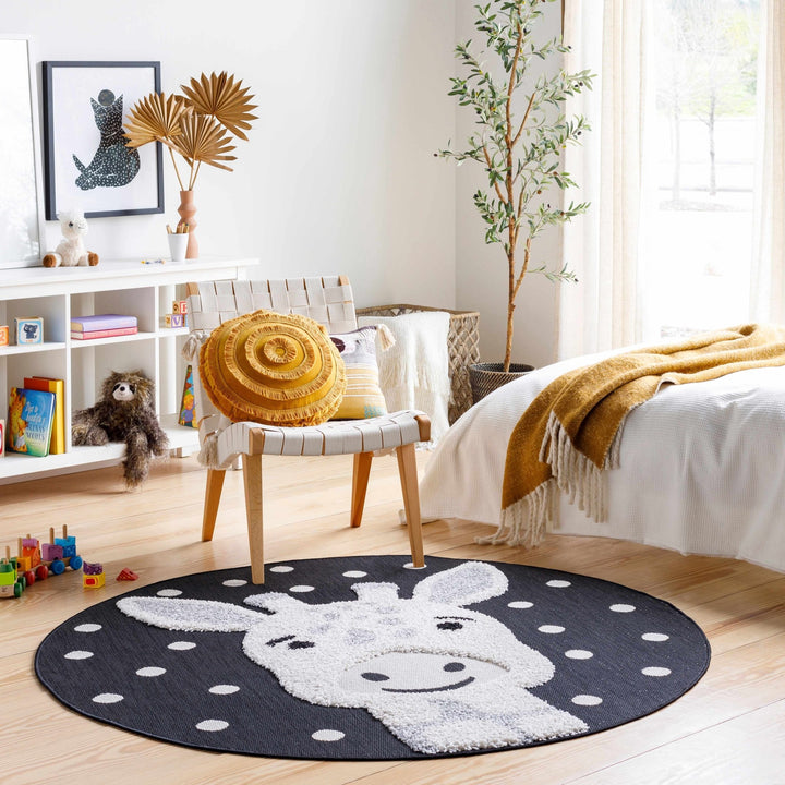 Beige, Black and Gray Kids Giraffe high low Texture Round Outdoor safe Area Rug - The Rug Decor