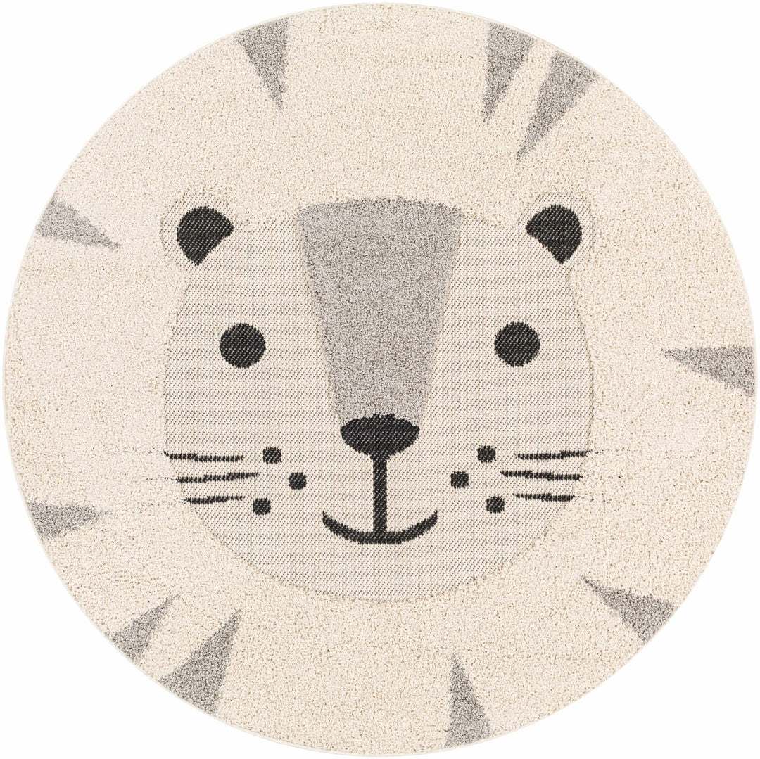 Beige, Black and Gray Kids Lion high low Texture Round Area Rug - The Rug Decor