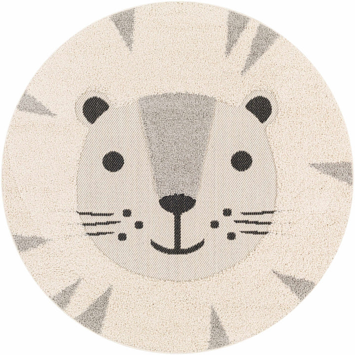 Beige, Black and Gray Kids Lion high low Texture Round Area Rug - The Rug Decor