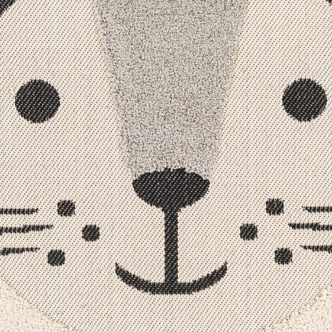 Beige, Black and Gray Kids Lion high low Texture Round Area Rug - The Rug Decor