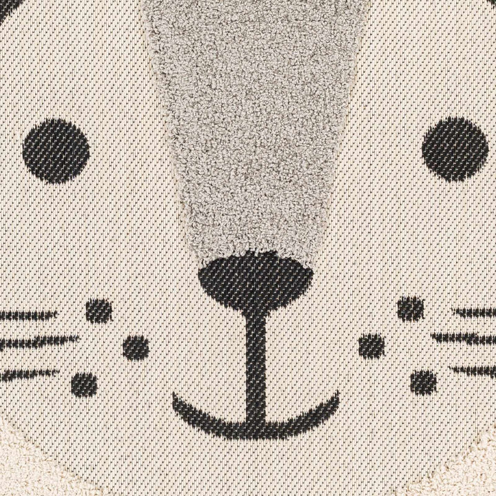 Beige, Black and Gray Kids Lion high low Texture Round Area Rug - The Rug Decor