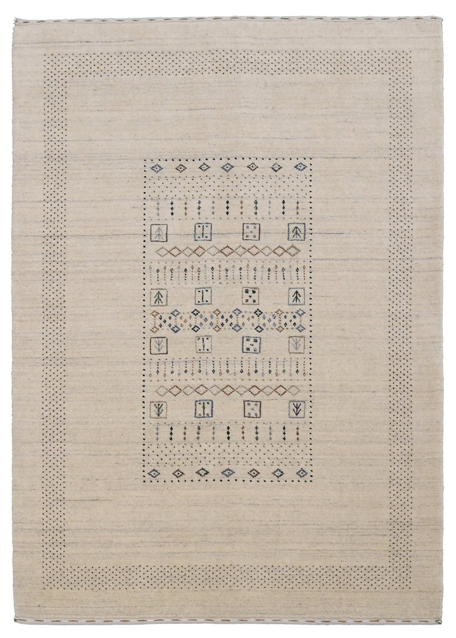 Beige Center Pattern Design Hand Loomed Wool Area Rug - The Rug Decor