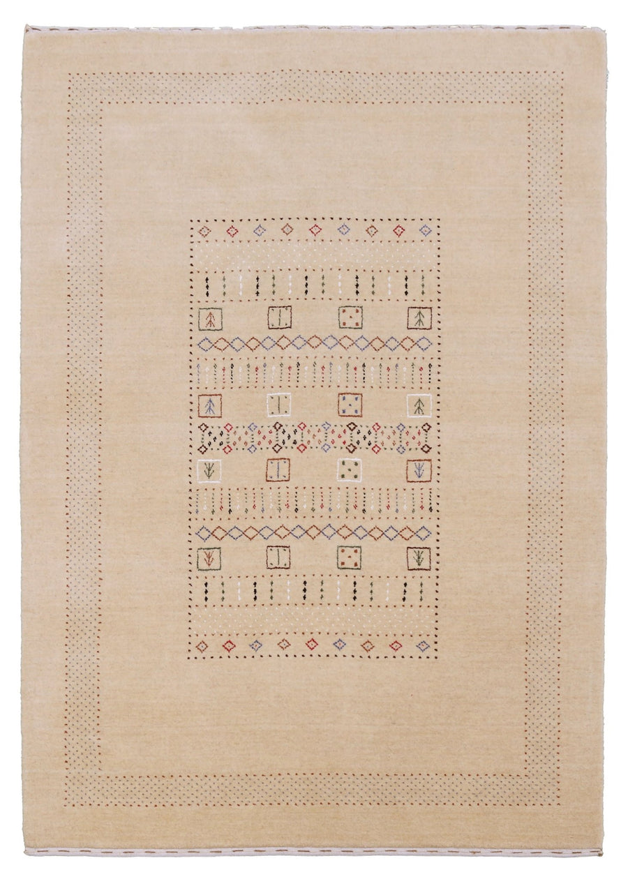 Beige Center Pattern Hand Loomed Wool Area Rug - The Rug Decor