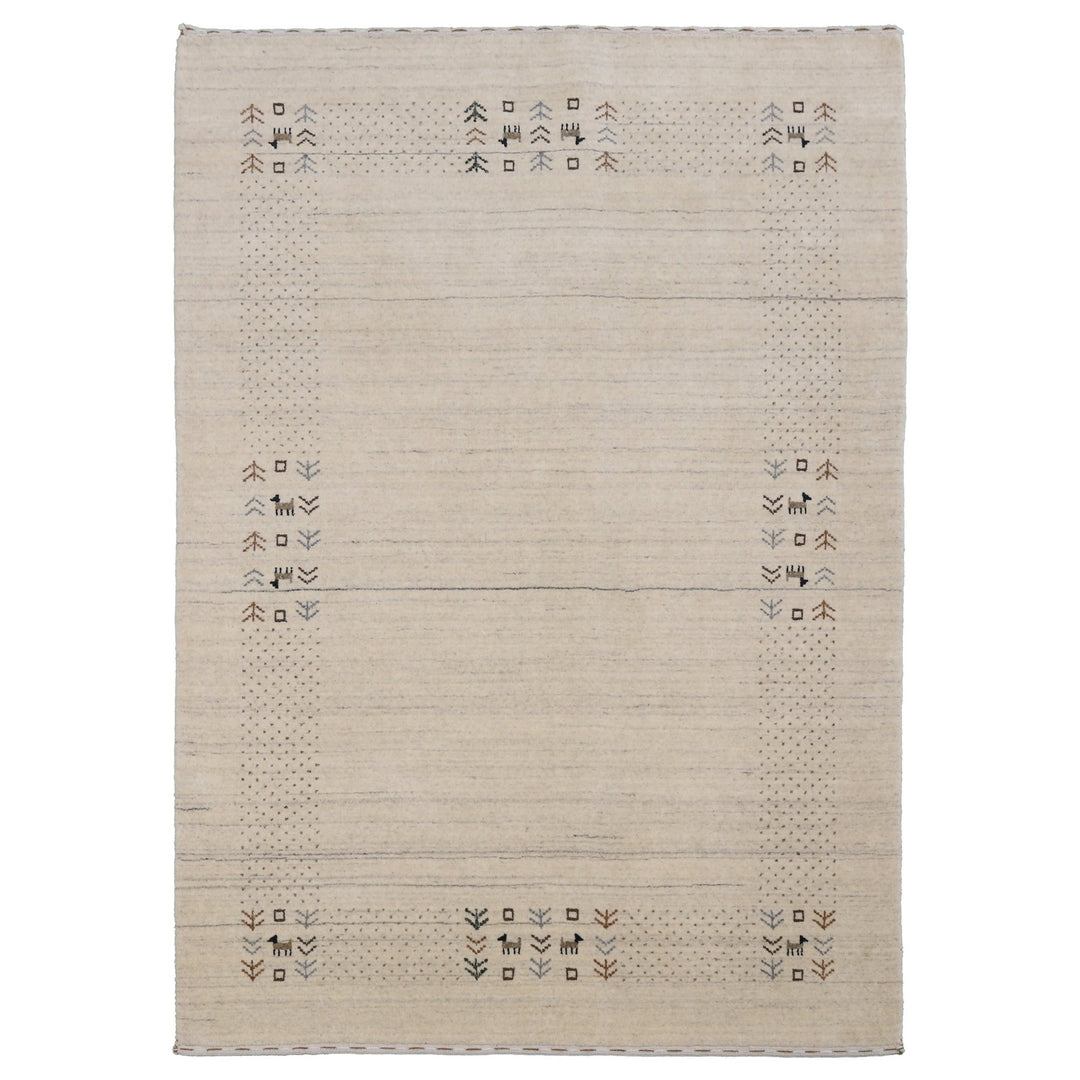 Beige Contemporary Solid Border Design Hand Loomed Wool Area Rug - The Rug Decor