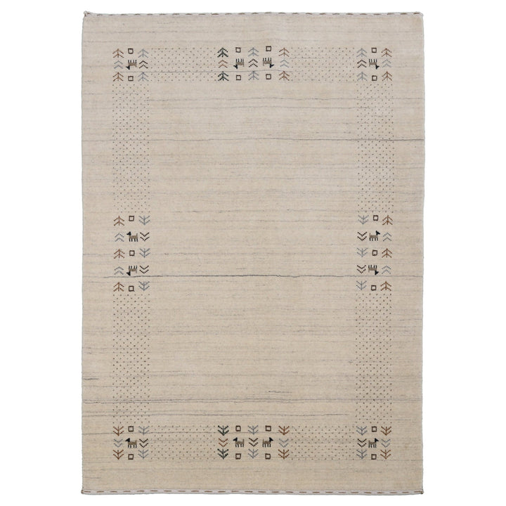 Beige Contemporary Solid Border Design Hand Loomed Wool Area Rug - The Rug Decor