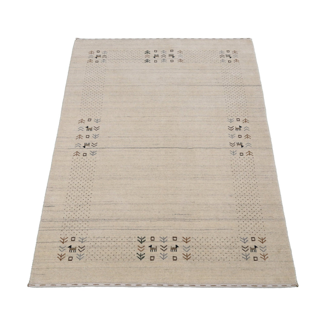 Beige Contemporary Solid Border Design Hand Loomed Wool Area Rug - The Rug Decor