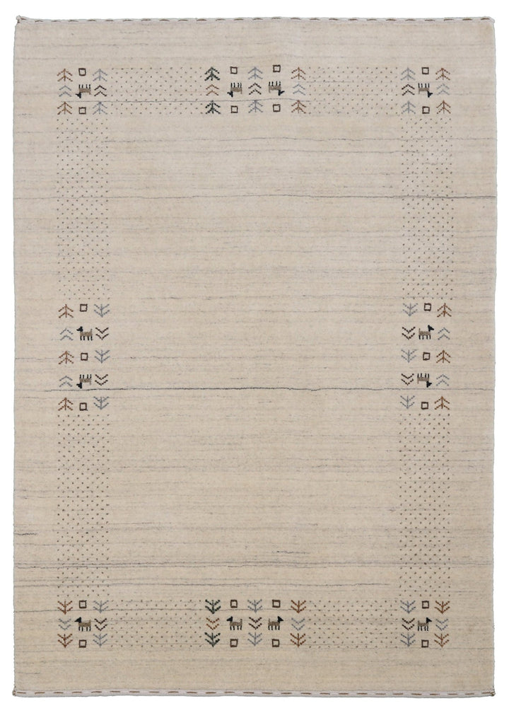 Beige Contemporary Solid Border Design Hand Loomed Wool Area Rug - The Rug Decor