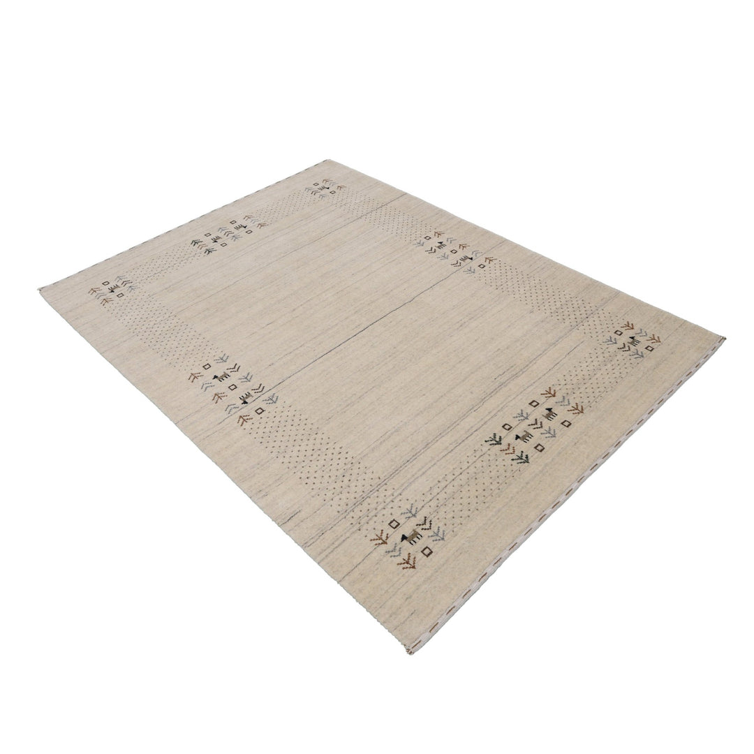 Beige Contemporary Solid Border Design Hand Loomed Wool Area Rug - The Rug Decor