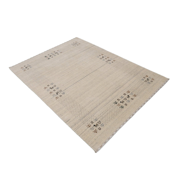 Beige Contemporary Solid Border Design Hand Loomed Wool Area Rug - The Rug Decor