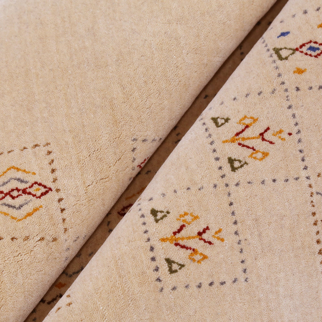 Beige Contemporary Tribal Design Hand Loomed Wool Rug - The Rug Decor