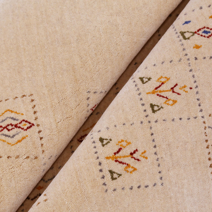 Beige Contemporary Tribal Design Hand Loomed Wool Rug - The Rug Decor