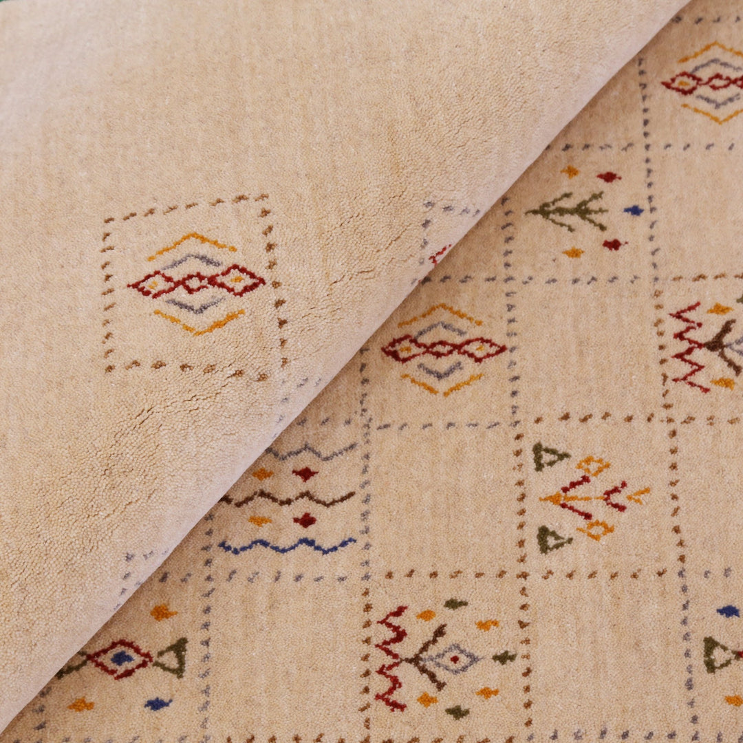 Beige Contemporary Tribal Design Hand Loomed Wool Rug - The Rug Decor