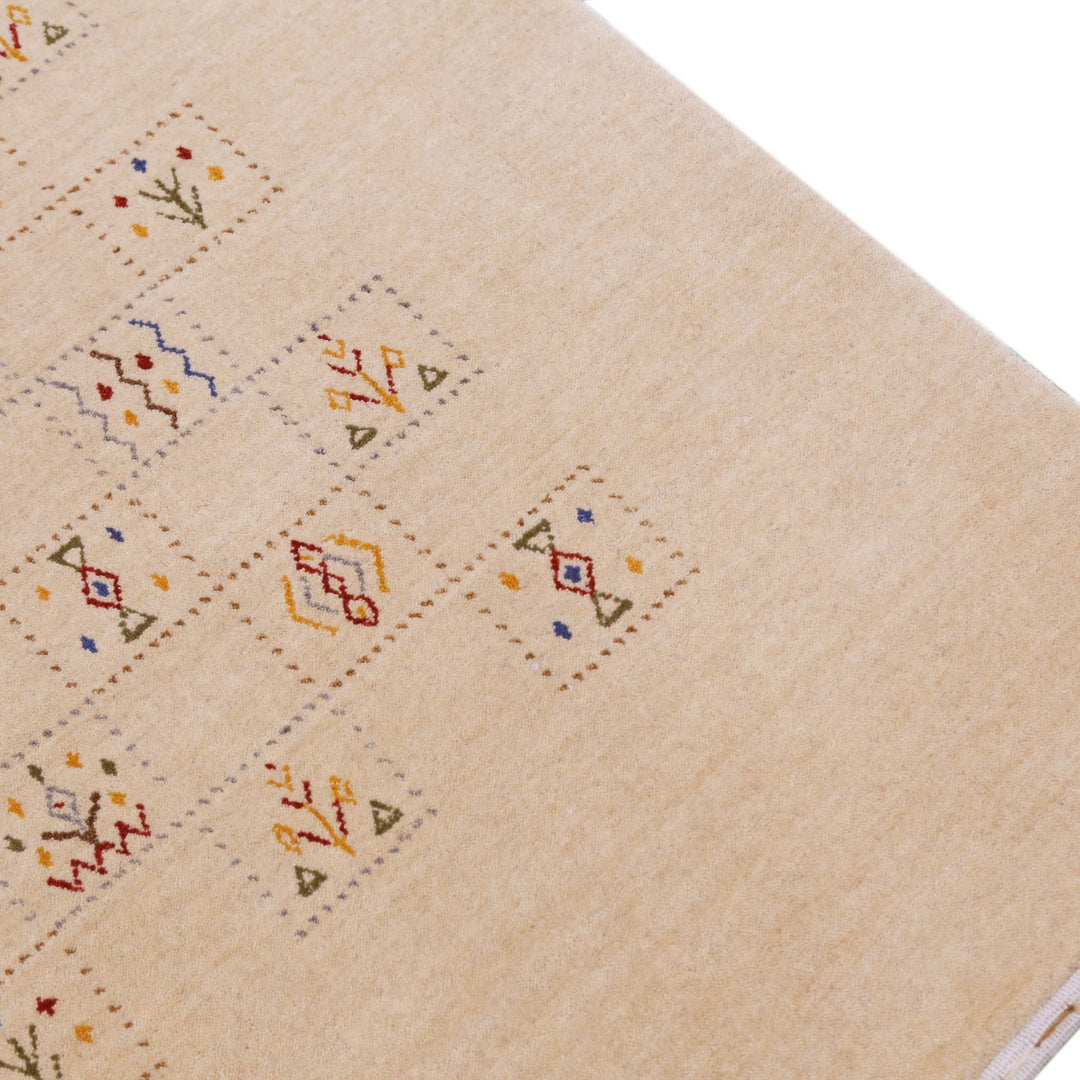 Beige Contemporary Tribal Design Hand Loomed Wool Rug - The Rug Decor