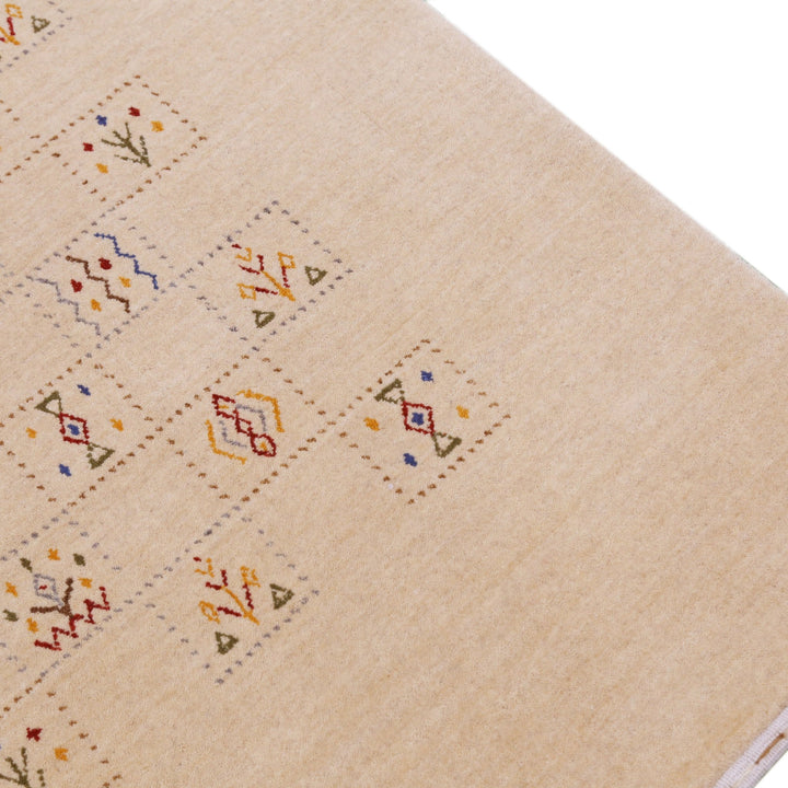 Beige Contemporary Tribal Design Hand Loomed Wool Rug - The Rug Decor