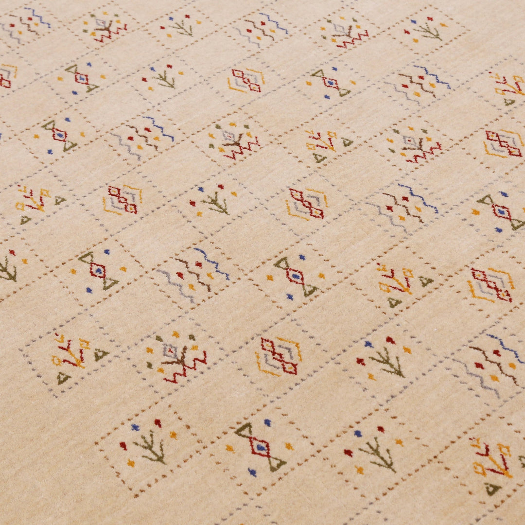 Beige Contemporary Tribal Design Hand Loomed Wool Rug - The Rug Decor