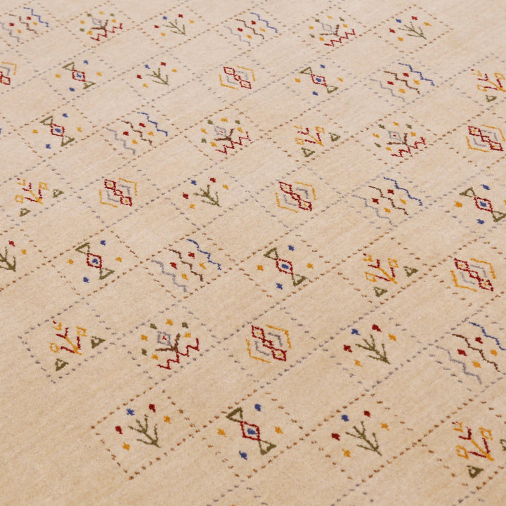 Beige Contemporary Tribal Design Hand Loomed Wool Rug - The Rug Decor