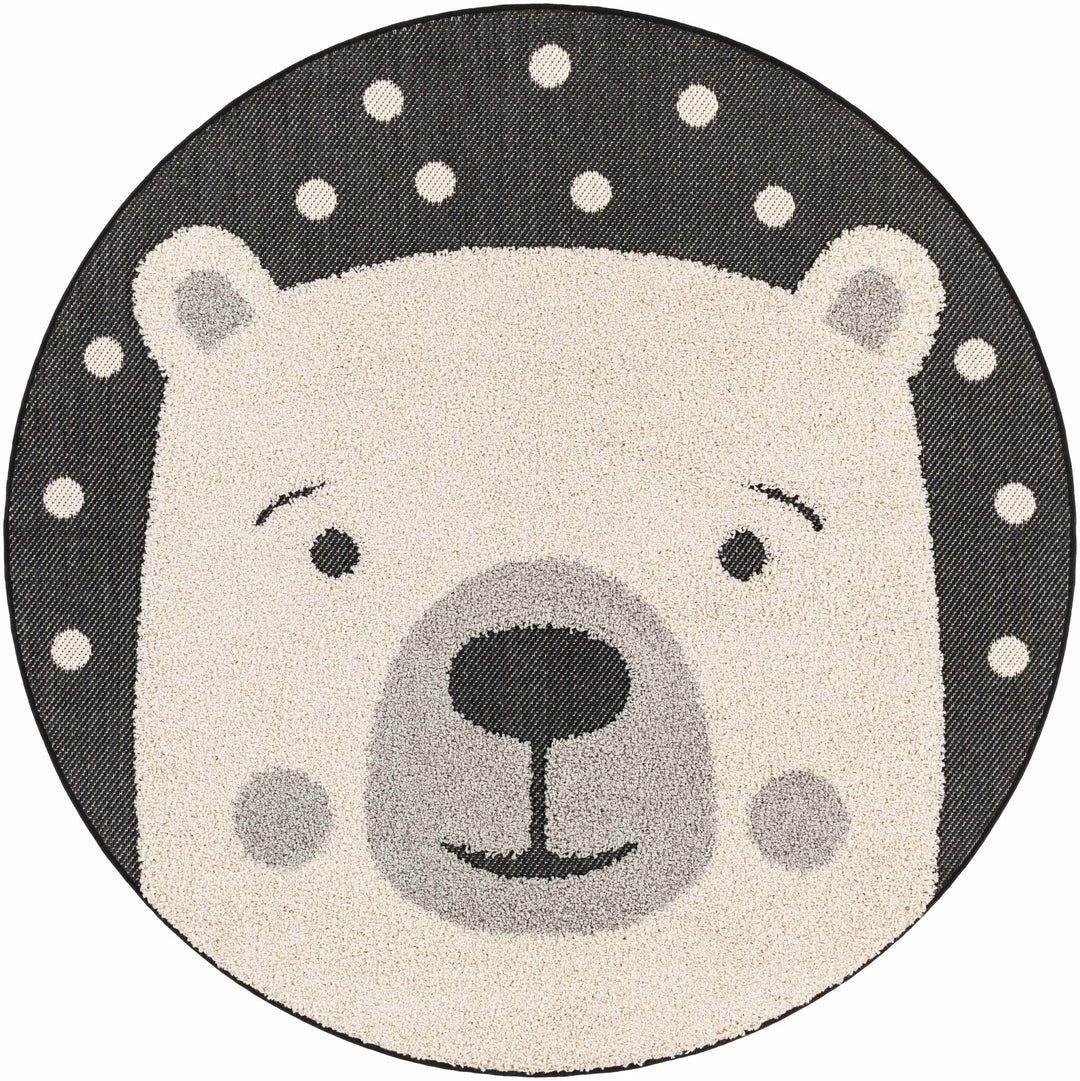 Beige, Gray and Black Kids Bear high low Texture Round Outdoor safe Area Rug - The Rug Decor