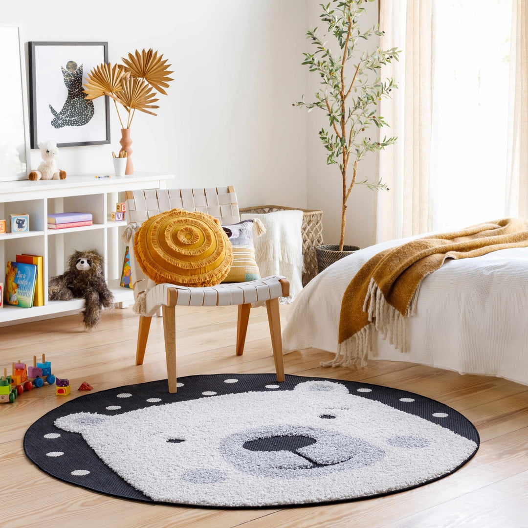 Beige, Gray and Black Kids Bear high low Texture Round Outdoor safe Area Rug - The Rug Decor