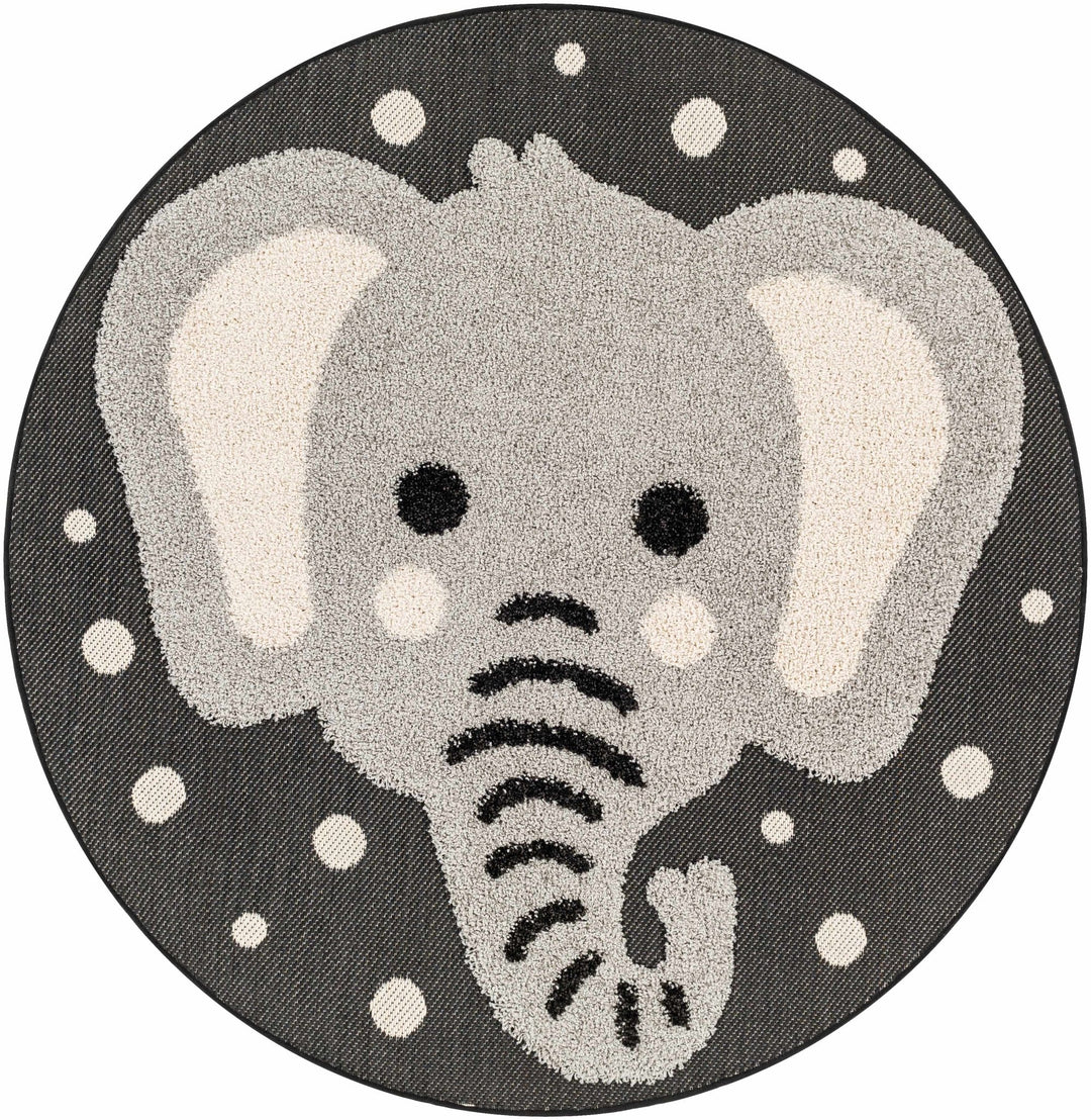 Beige, Gray and Black Kids Elephant high low Texture Round Outdoor safe Rug - The Rug Decor