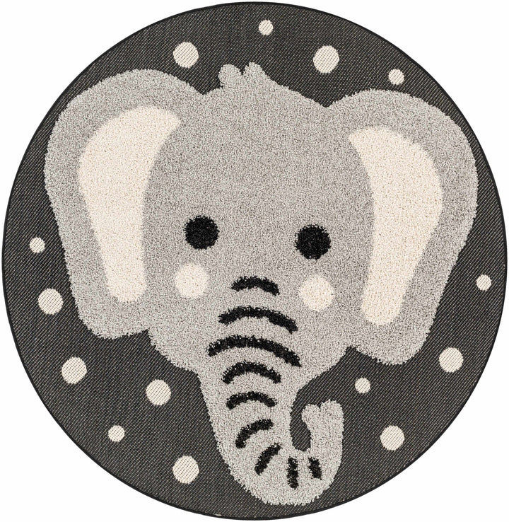 Beige, Gray and Black Kids Elephant high low Texture Round Outdoor safe Rug - The Rug Decor