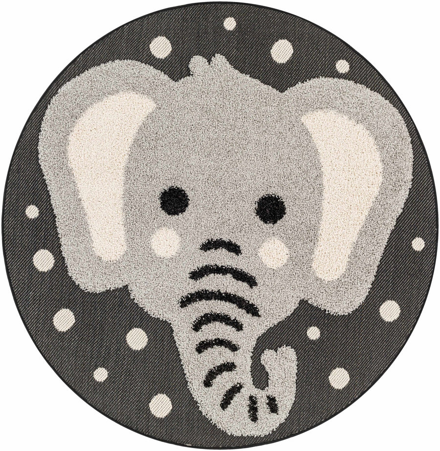 Beige, Gray and Black Kids Elephant high low Texture Round Outdoor safe Rug - The Rug Decor